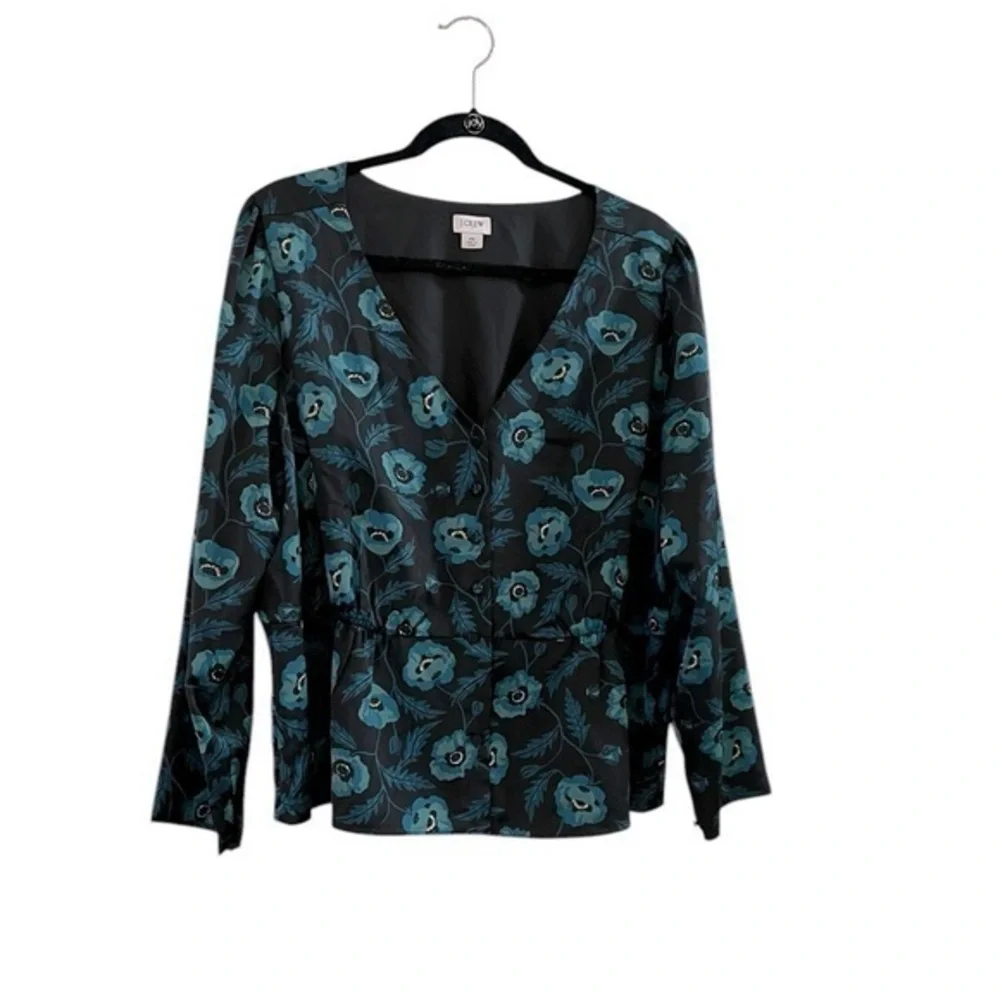 J.CREW luxurious blue-green & black peplum long sleeve top / jacket